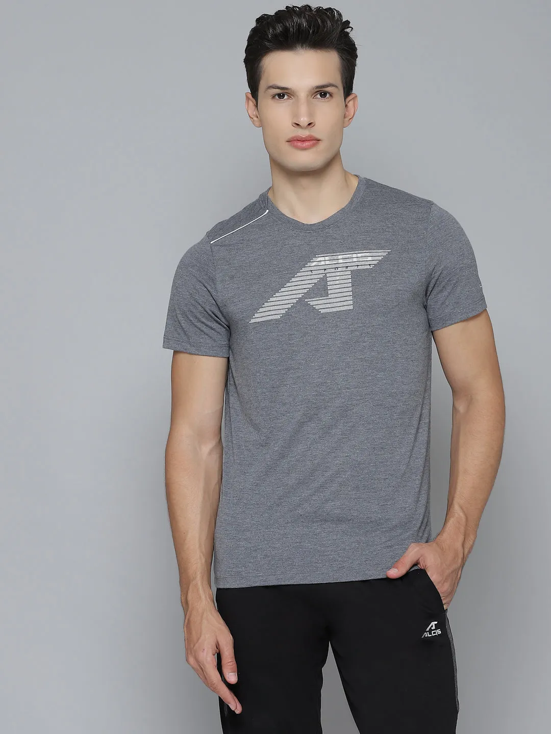 Alcis Men Solid Grey Melange Tshirts