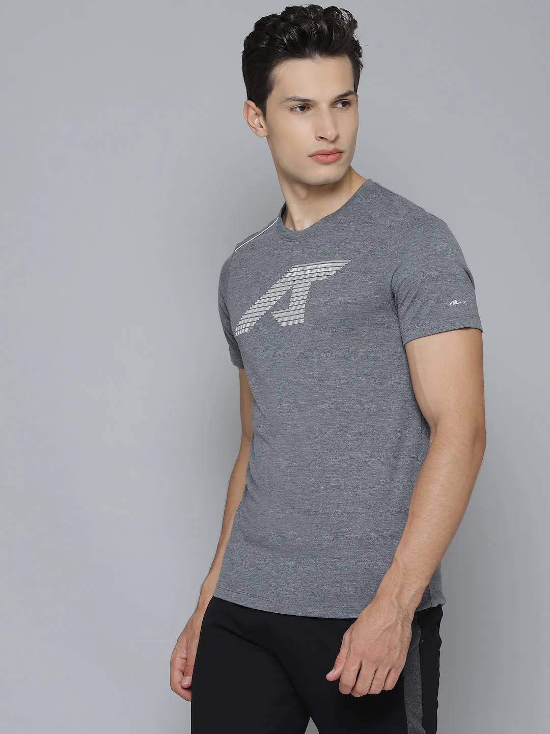 Alcis Men Solid Grey Melange Tshirts