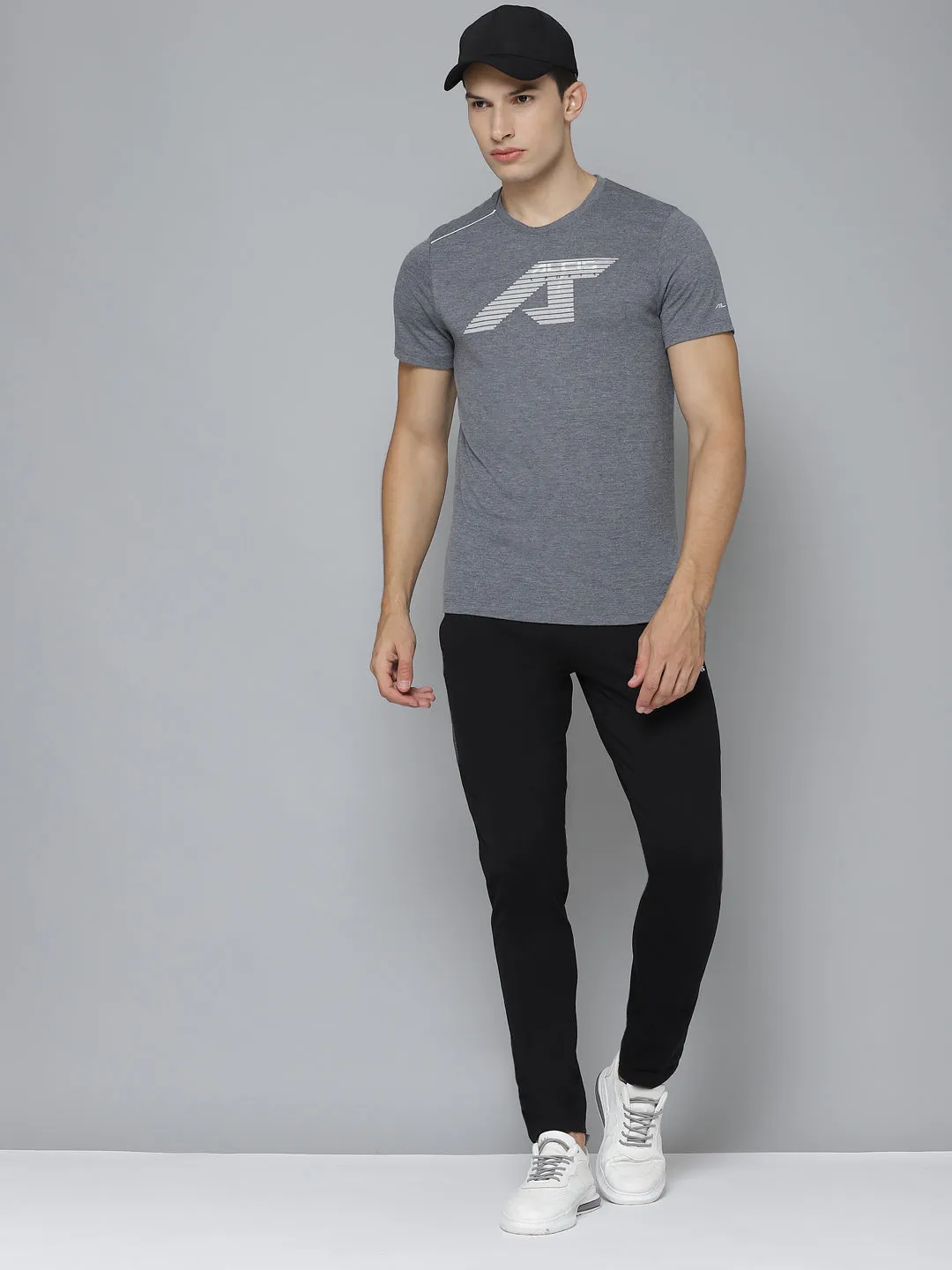 Alcis Men Solid Grey Melange Tshirts