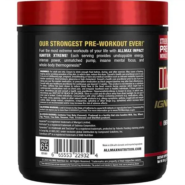 ALLMAX Impact Igniter Xtreme Pre-Workout - Fruit Punch (360 g)