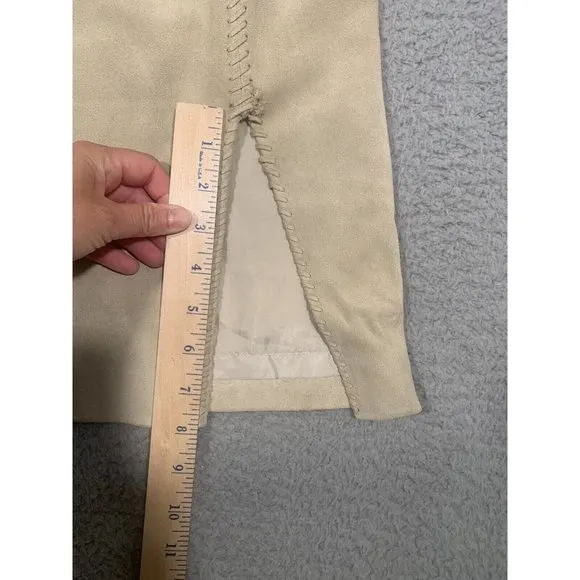 Anne Klein Suede 100% Leather Beige Skirt Lined Side‎ Slit Pencil Knee Size 10