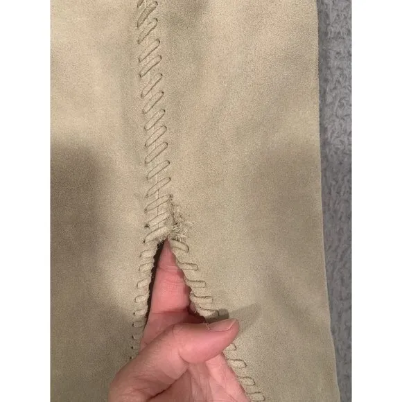 Anne Klein Suede 100% Leather Beige Skirt Lined Side‎ Slit Pencil Knee Size 10
