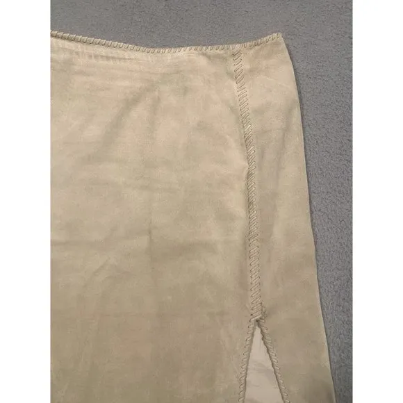 Anne Klein Suede 100% Leather Beige Skirt Lined Side‎ Slit Pencil Knee Size 10
