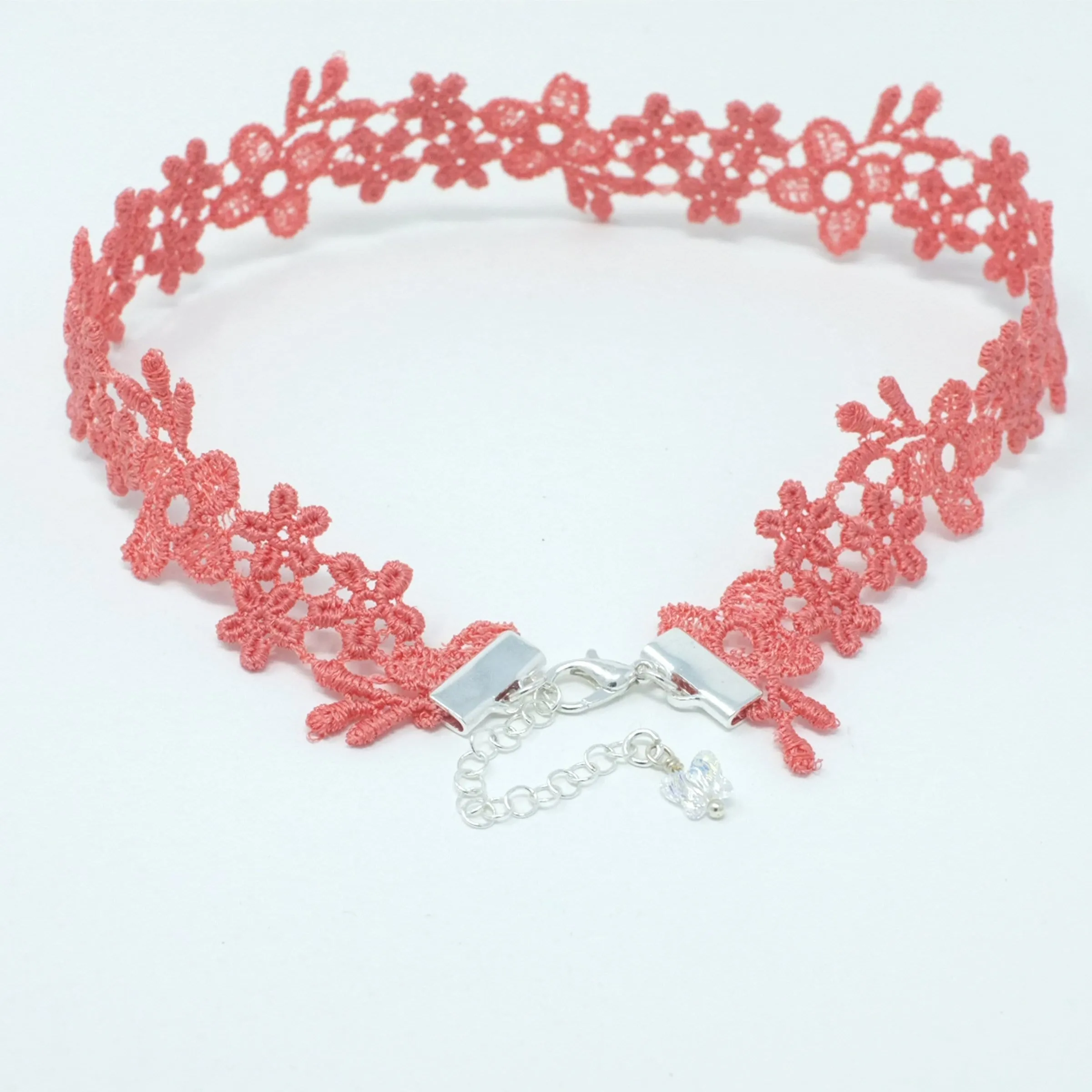 Astrid Daisy Lace Choker Necklace in Coral Pink
