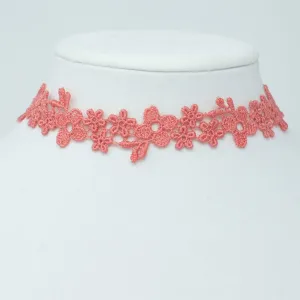 Astrid Daisy Lace Choker Necklace in Coral Pink