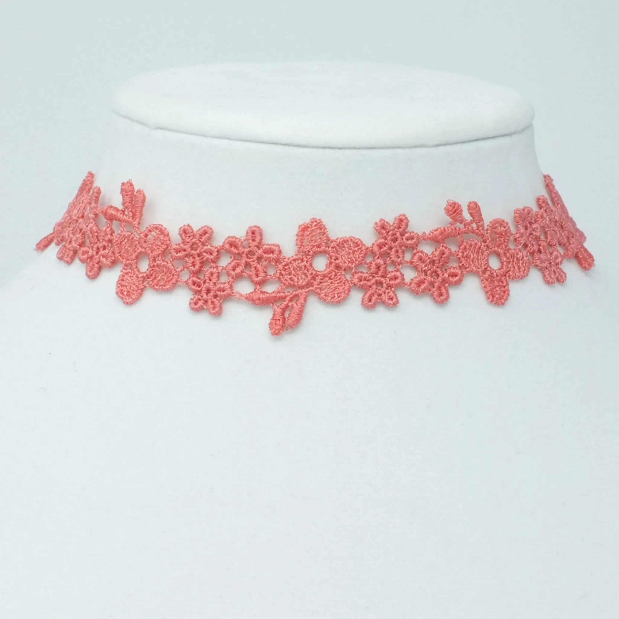 Astrid Daisy Lace Choker Necklace in Coral Pink
