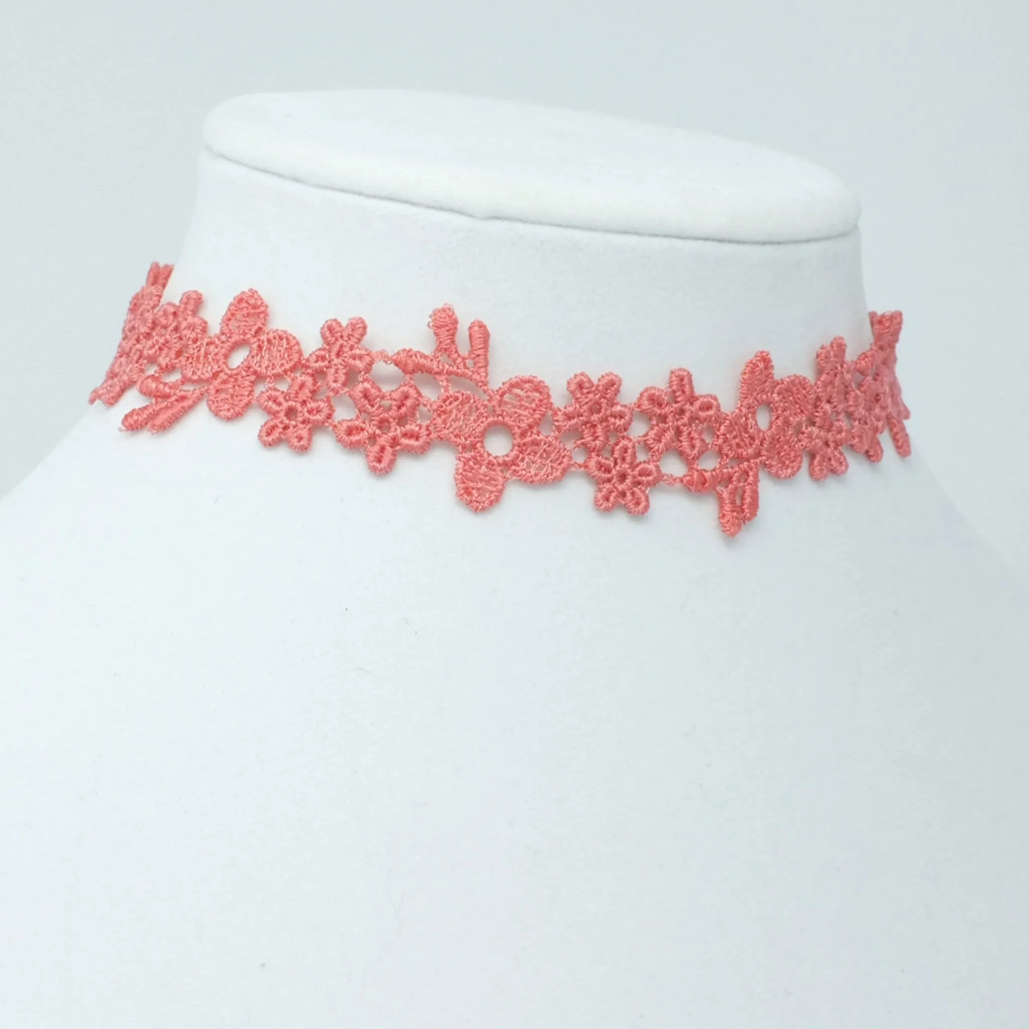 Astrid Daisy Lace Choker Necklace in Coral Pink