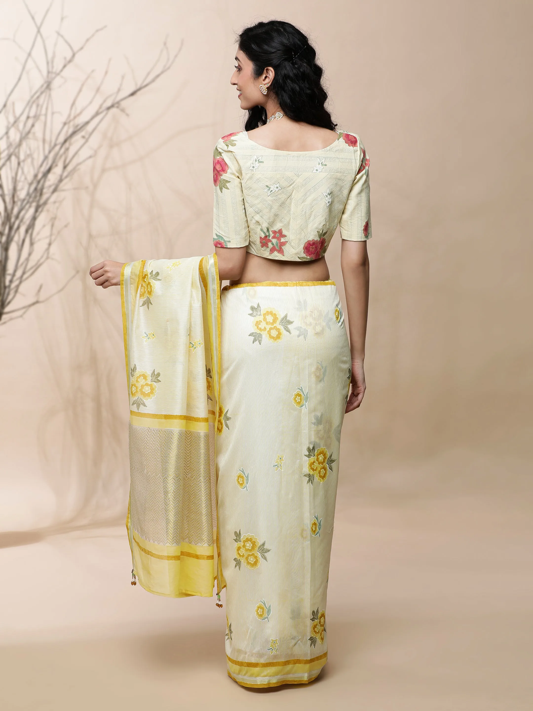 Bageecha Chanderi Yellow Silk Saree