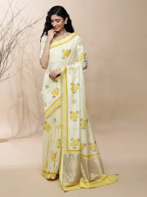 Bageecha Chanderi Yellow Silk Saree