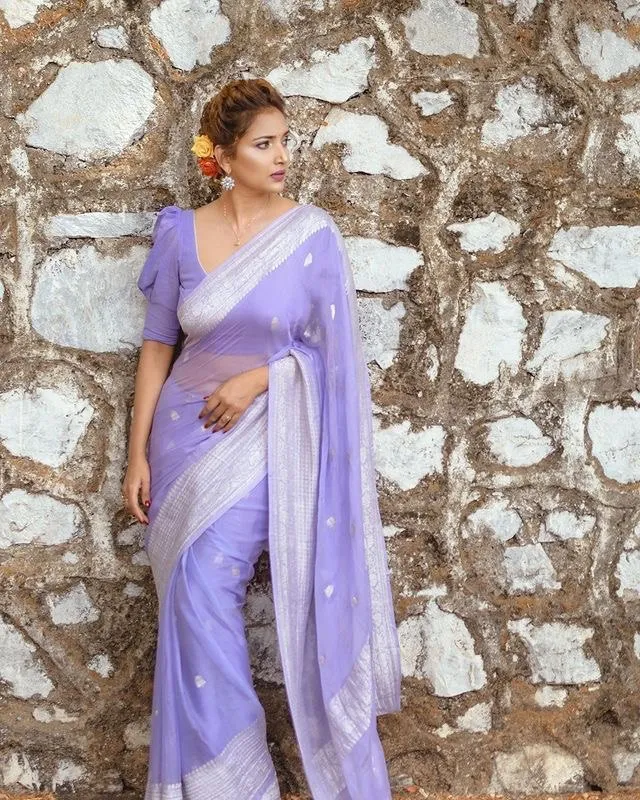 Bright Lavender Banarasi Khaddi Georgette Saree