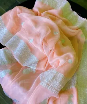 Bright Peach Banarasi Khaddi Chiffon Saree