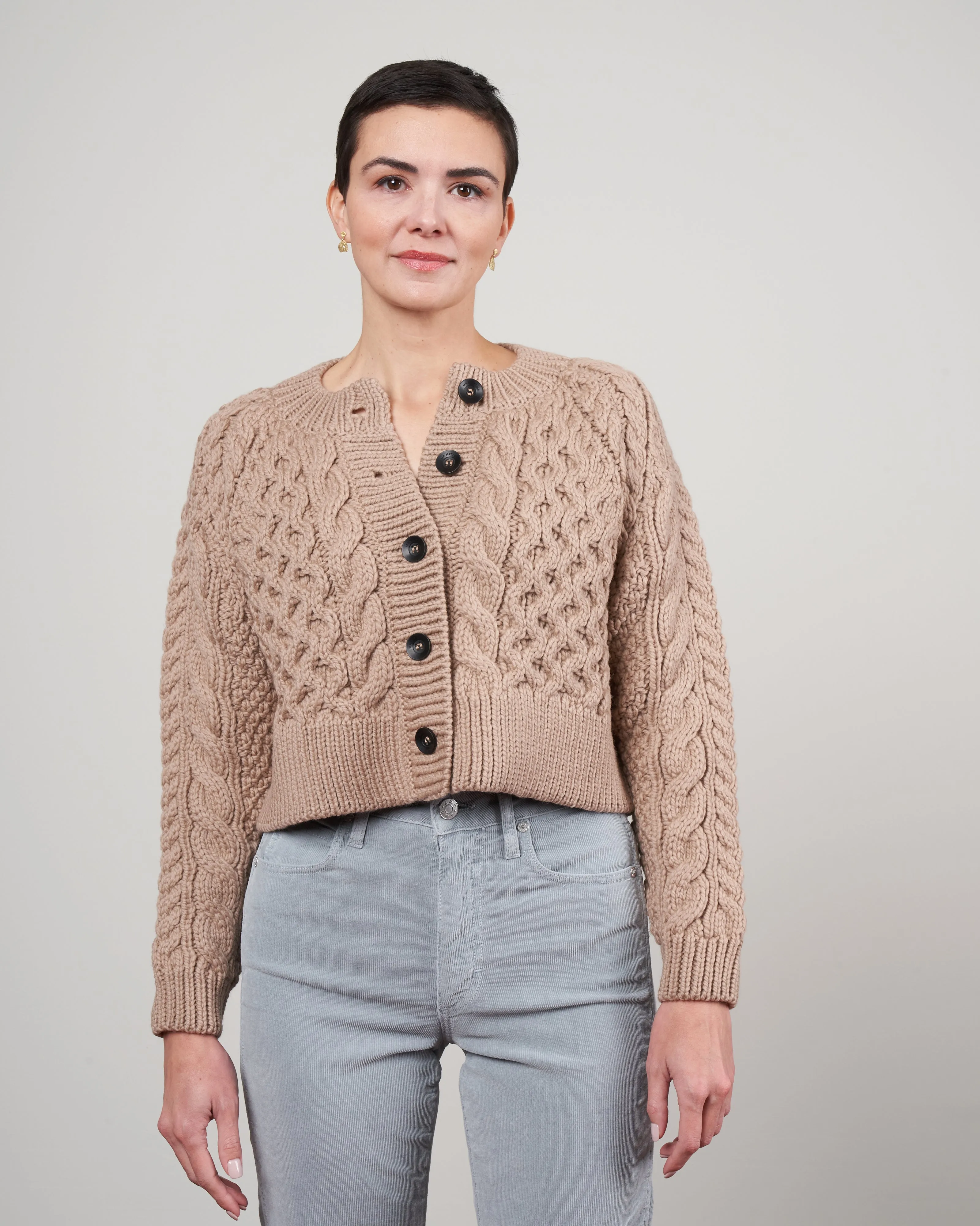 buttoned aran cardigan - warm taupe
