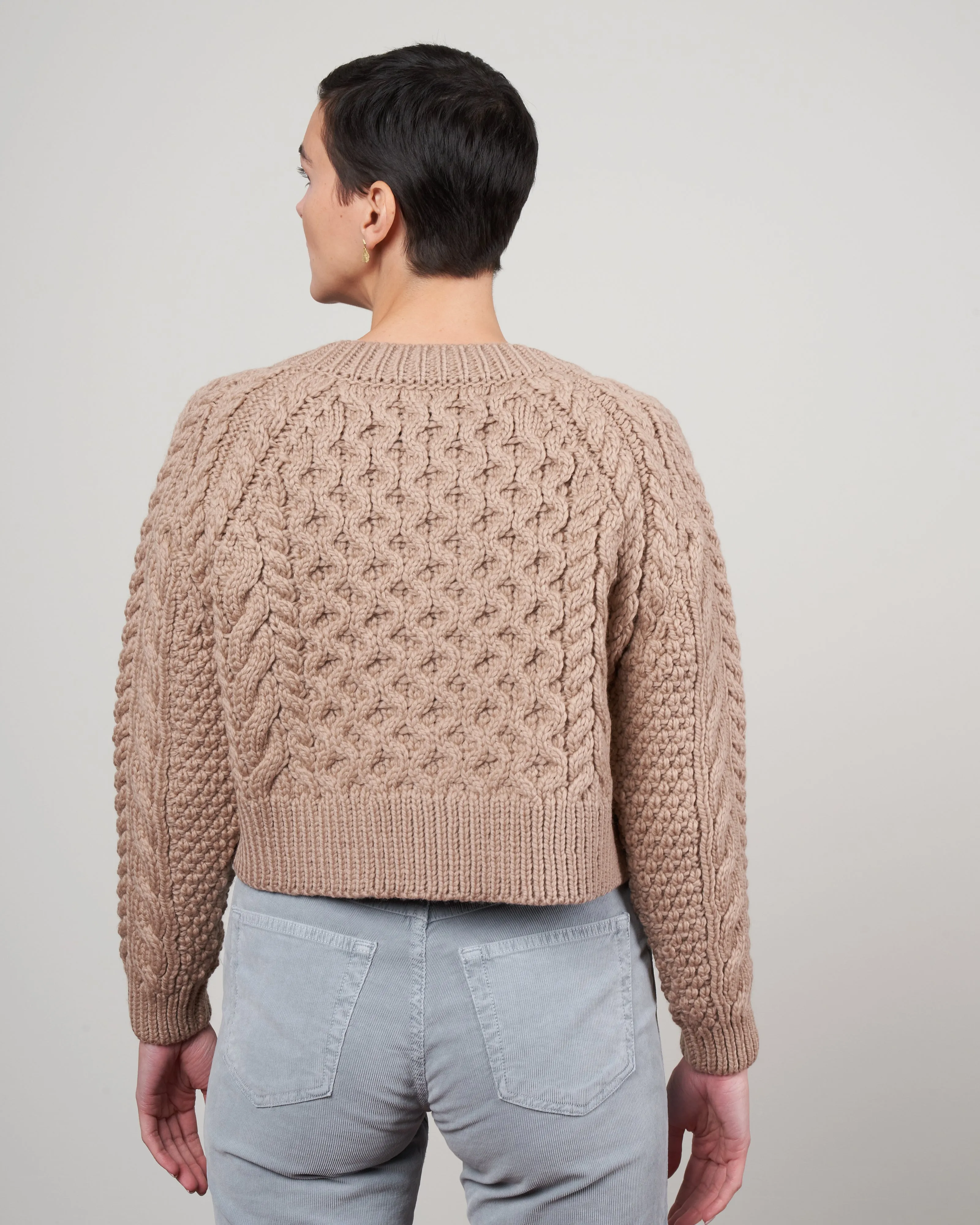 buttoned aran cardigan - warm taupe