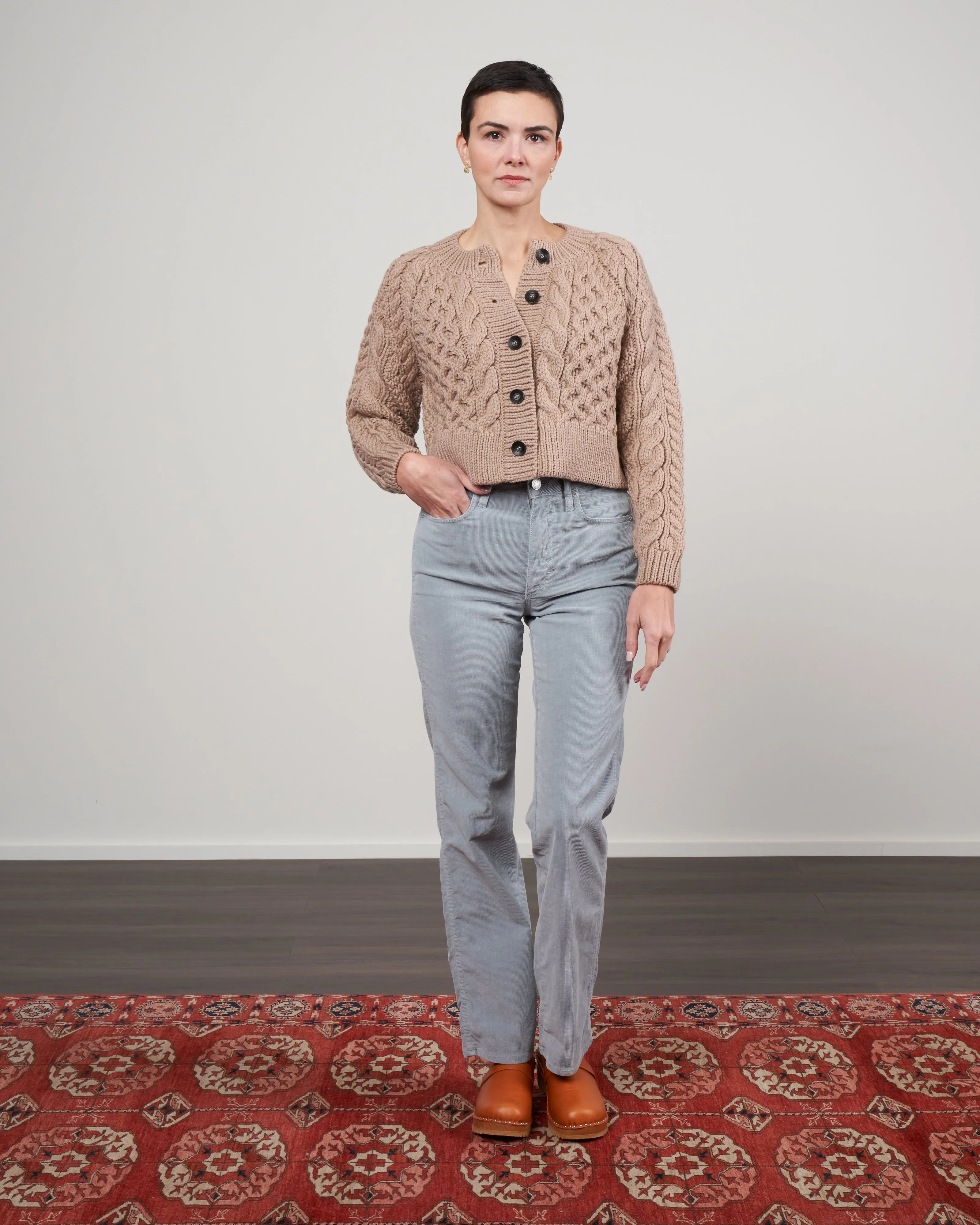 buttoned aran cardigan - warm taupe