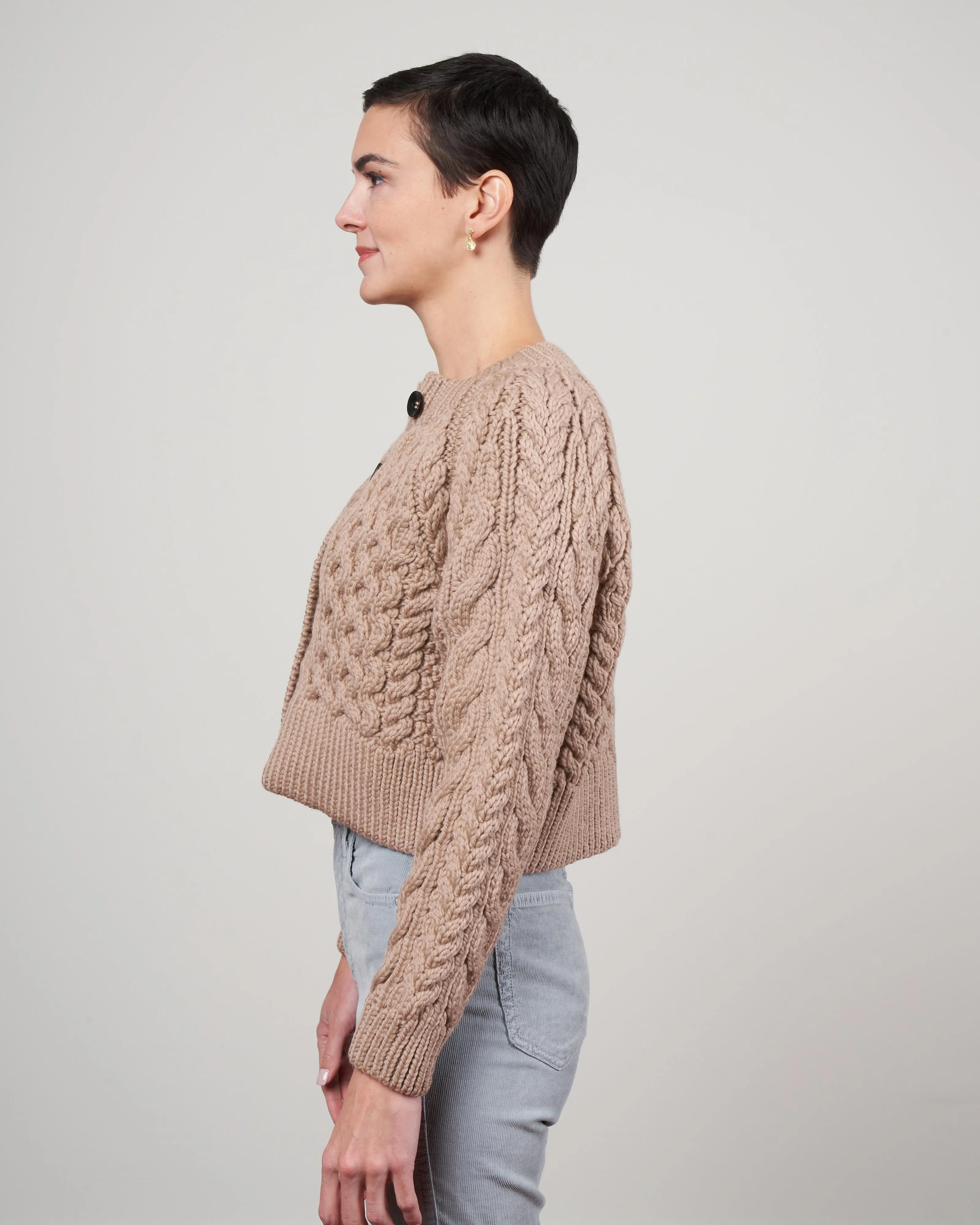 buttoned aran cardigan - warm taupe