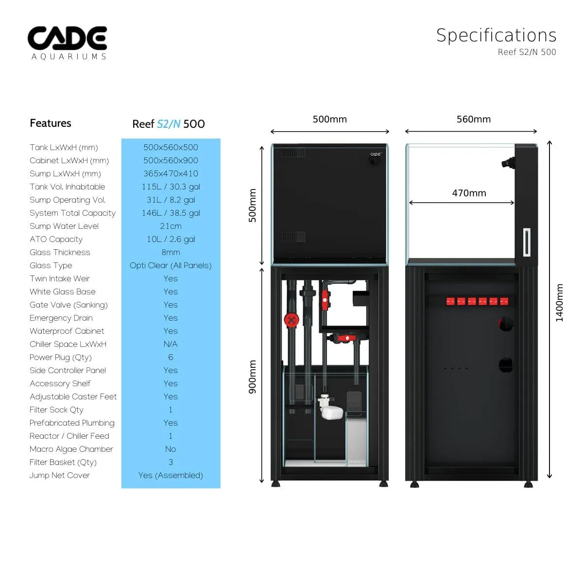 Cade Pro Reef S2/N 500 (Nano Reef) - Black