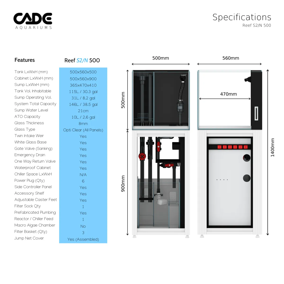 Cade Pro Reef S2/N 500 (Nano Reef) - White