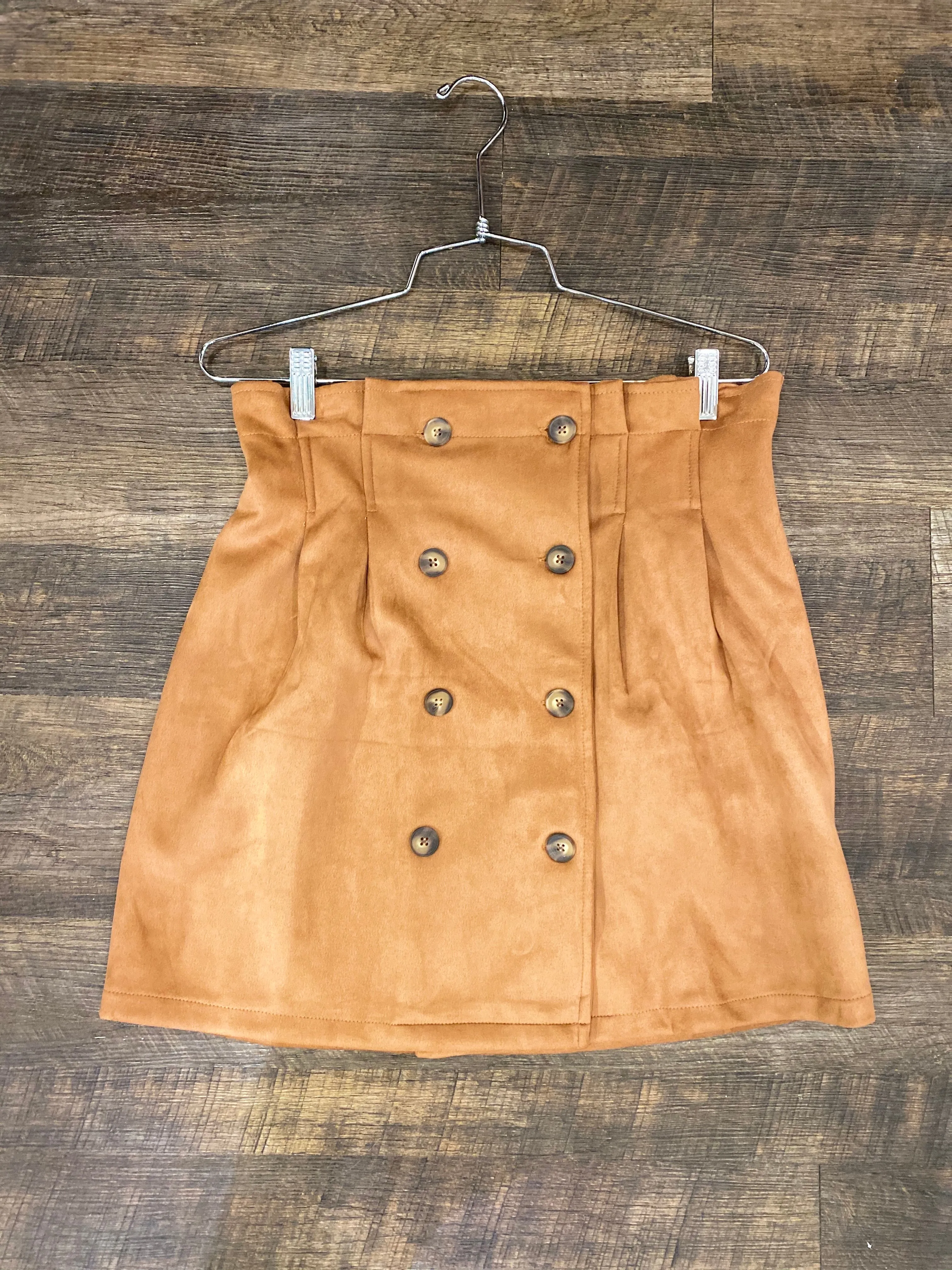 Camel Suede Button Skirt