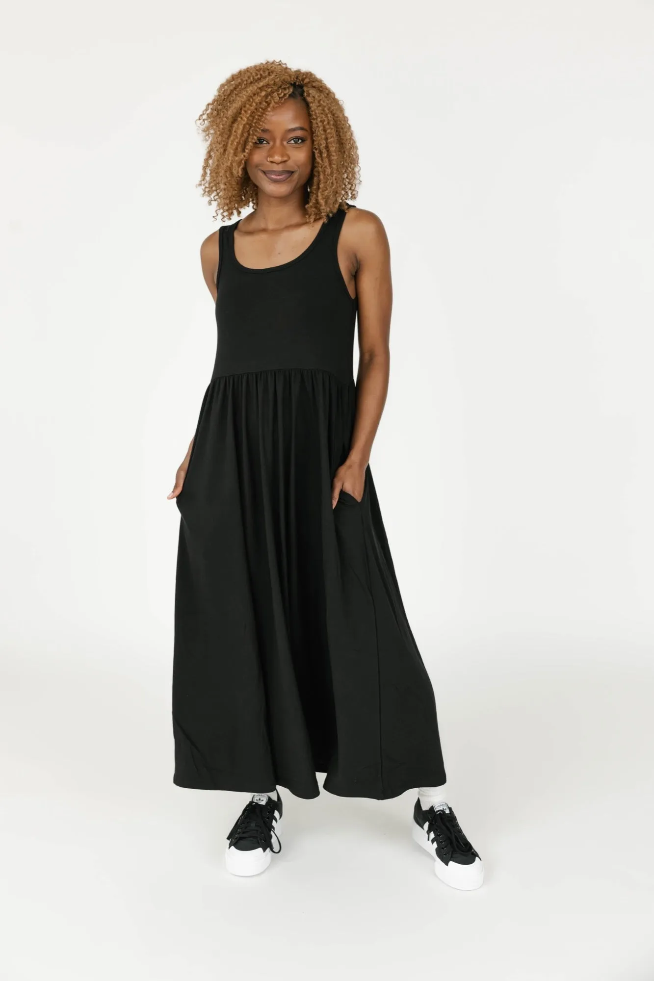 Camille Midi Dress in Midnight Black