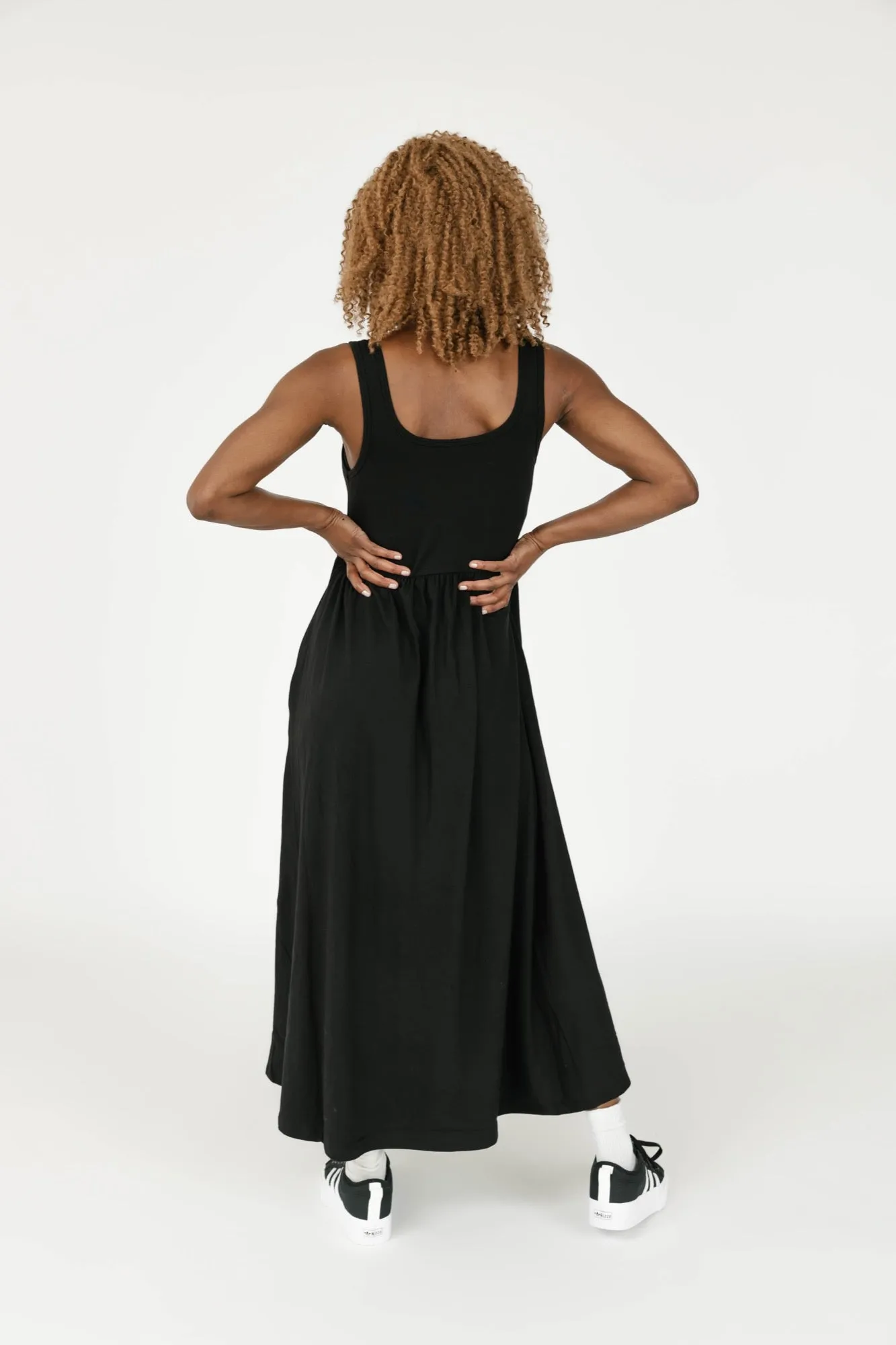 Camille Midi Dress in Midnight Black
