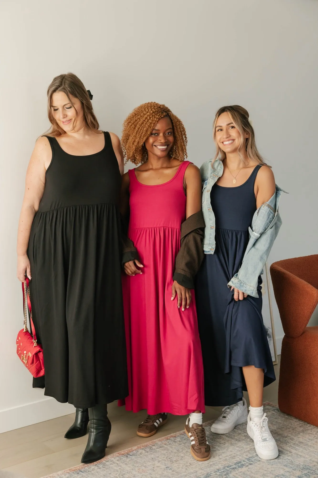 Camille Midi Dress in Midnight Black