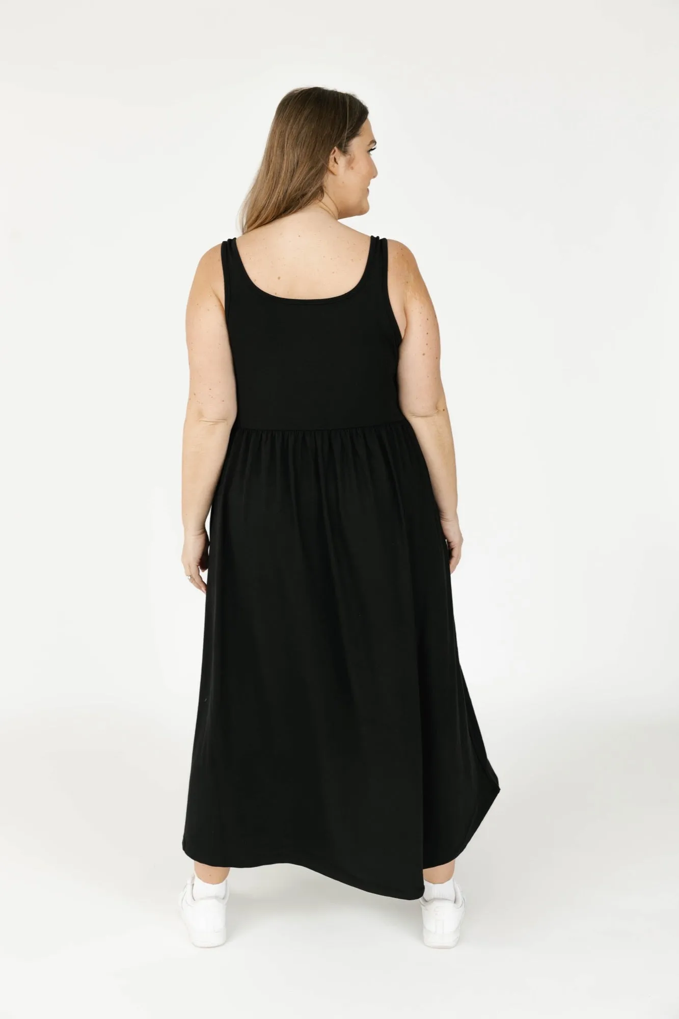 Camille Midi Dress in Midnight Black