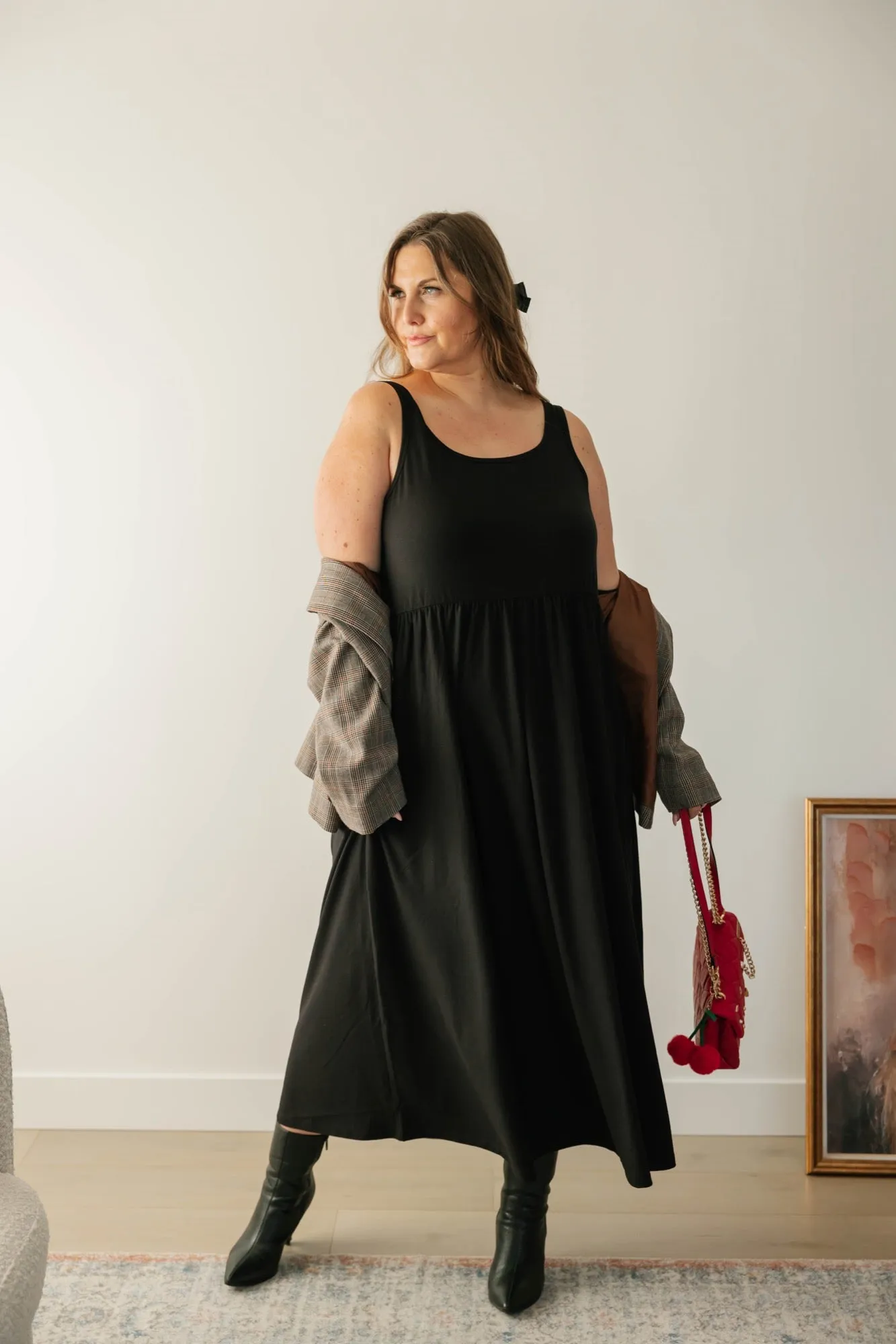 Camille Midi Dress in Midnight Black