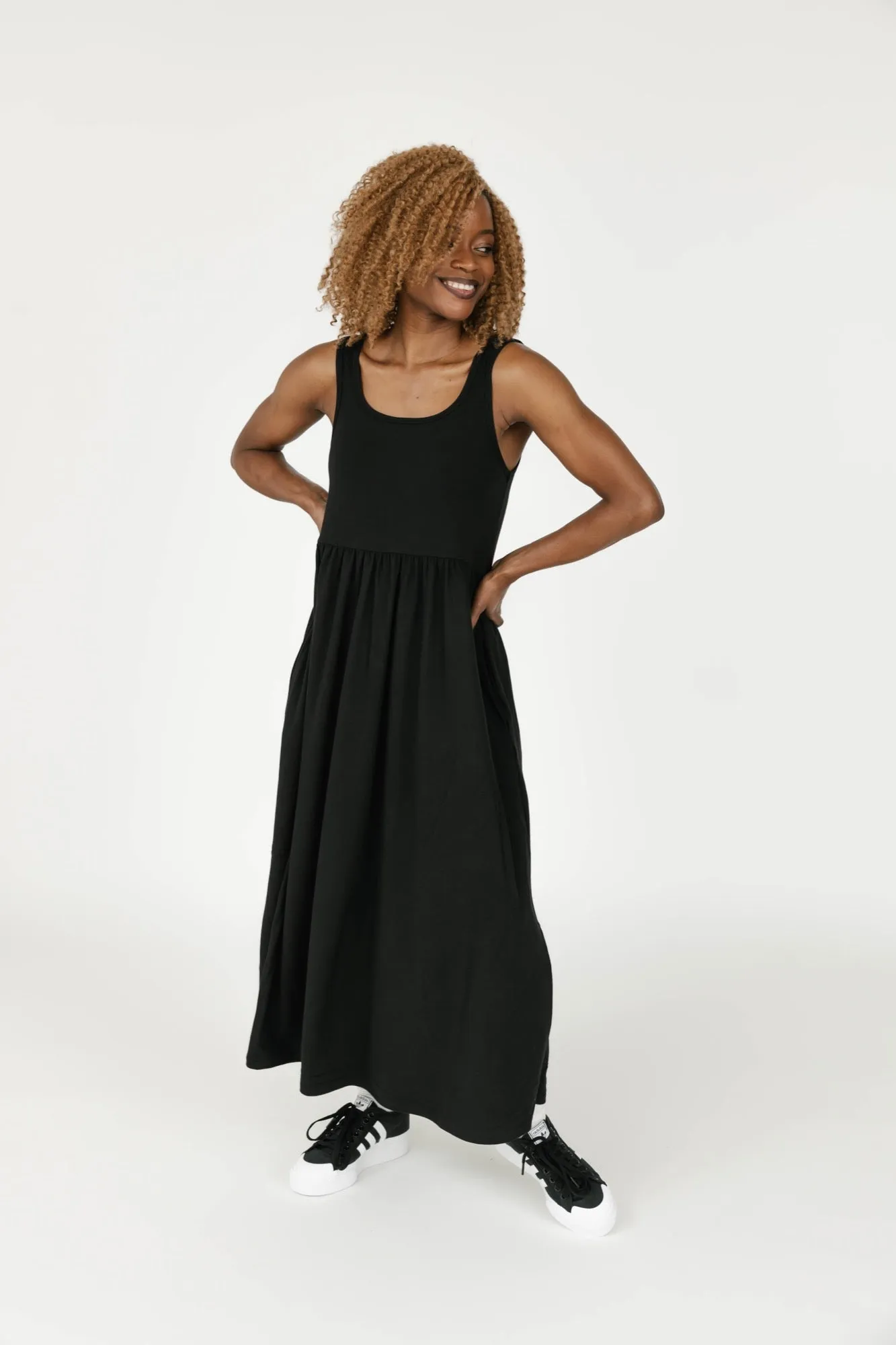 Camille Midi Dress in Midnight Black