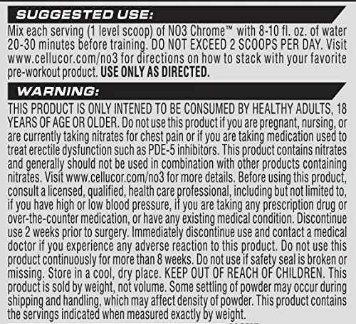 Cellucor NO3 Chrome Powder Nitric Oxide Pump Amplifier, Pre Workout Powder, Unflavored, 30 Servings: Gateway