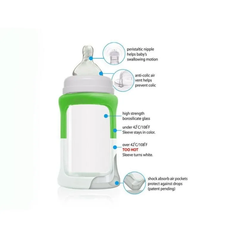Cherub Baby Glass Bottle Wide Neck Starter Kit (0 Months  & above) - Green