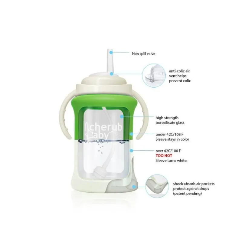 Cherub Baby Glass Bottle Wide Neck Starter Kit (0 Months  & above) - Green
