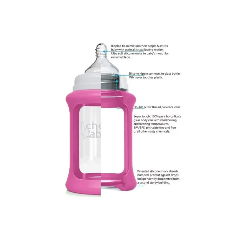 Cherub Baby Glass Bottle Wide Neck Starter Kit (0 months  & above) - Pink
