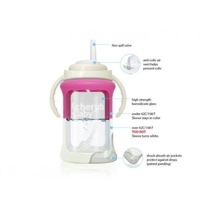 Cherub Baby Glass Bottle Wide Neck Starter Kit (0 months  & above) - Pink