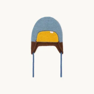 Color Block Earflap Beanie, Warm Blue & Brown