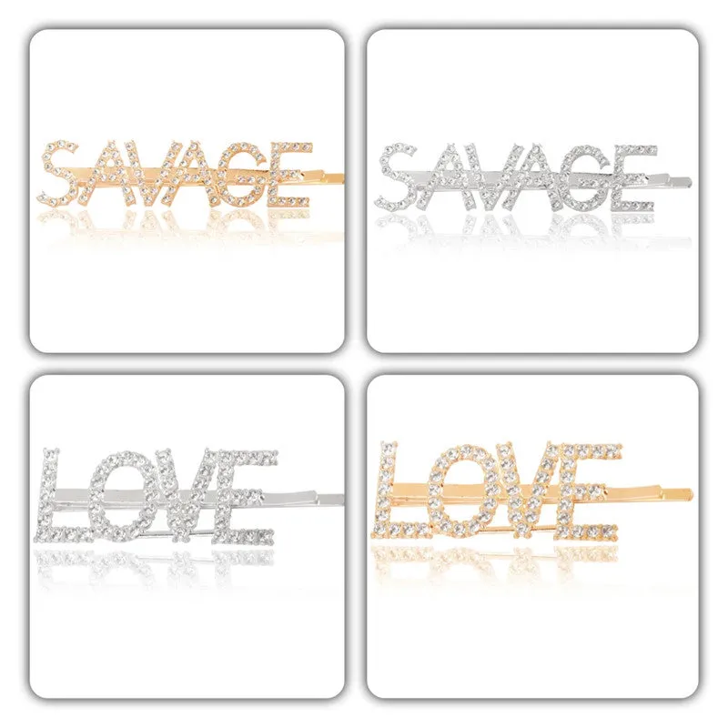 Combo Of 4 Golden Silver Love and Savage Hairclip