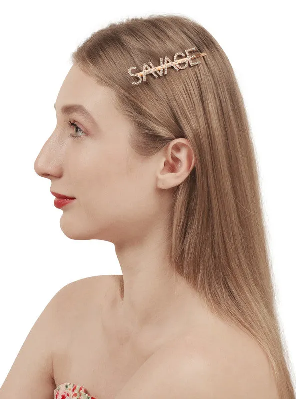 Combo Of 4 Golden Silver Love and Savage Hairclip