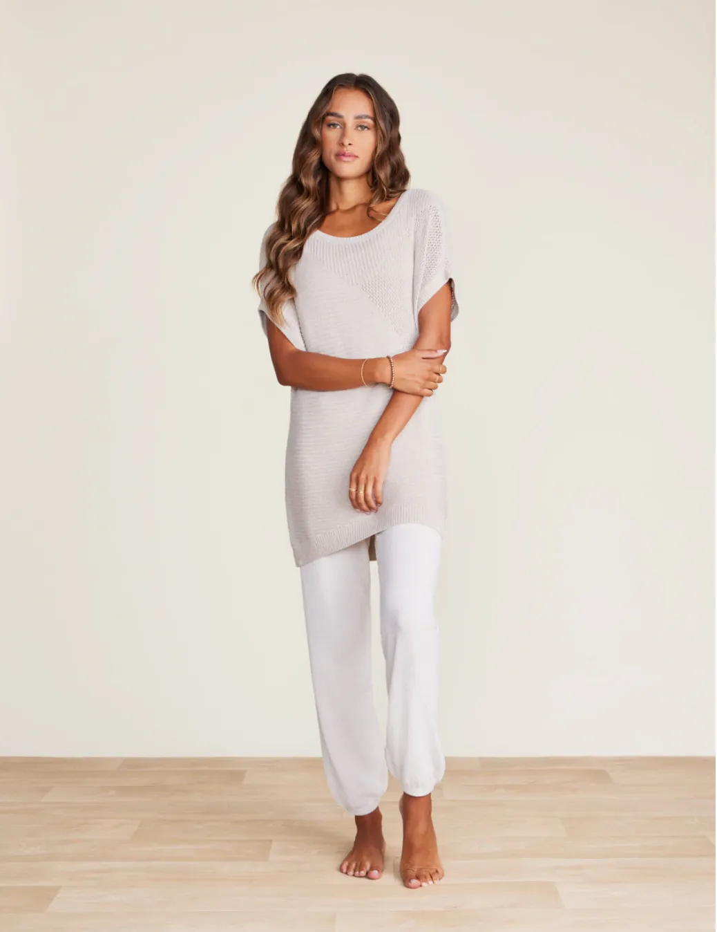 CozyChic Ultra Lite Mixed Stitch Dolman Pullover - Stone
