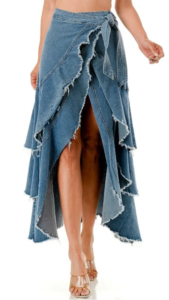 Denim Ruffle Skirt