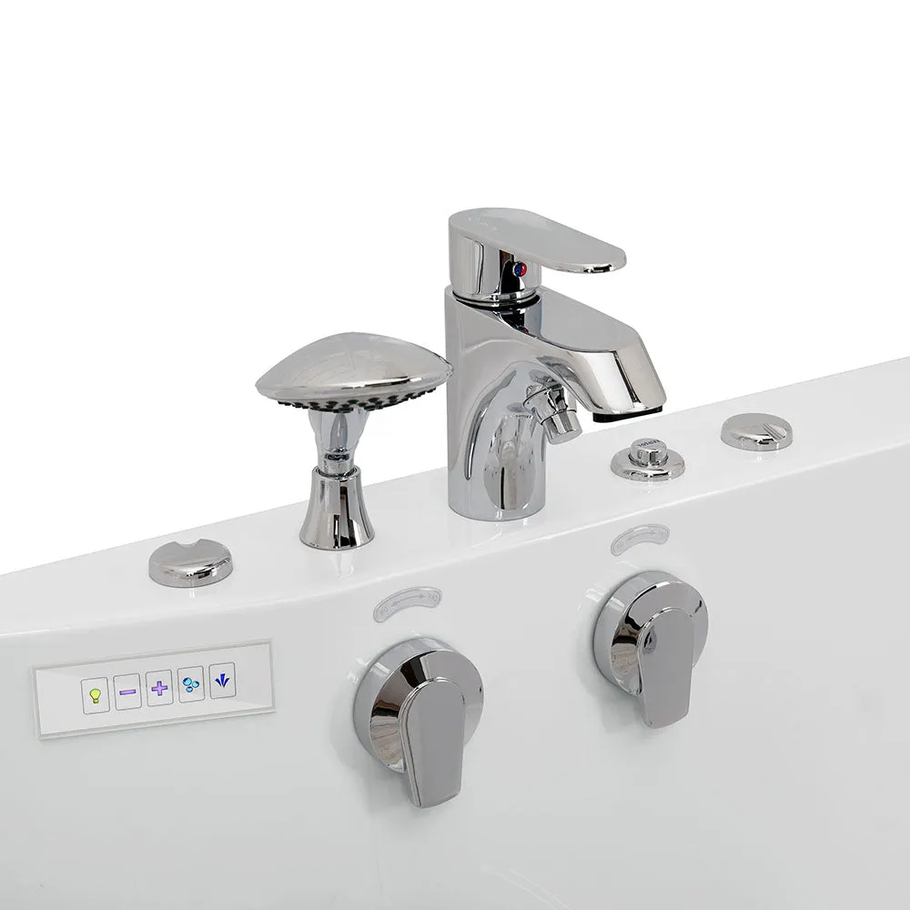 Ella Tub4Two 32"x60" Hydro   Air Massage w/ Independent Foot Massage Acrylic Two Seat Walk in Tub, Right Outswing Door, Heated Seats, 2 Piece Fast Fill Faucet, 2" Dual Drains