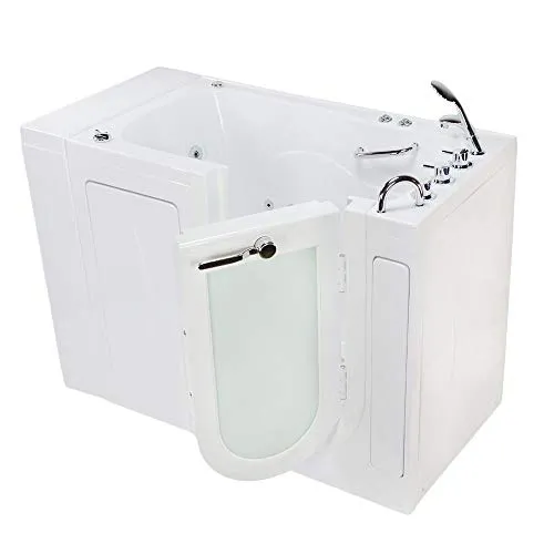 Ella's OA3252HM-R Monaco Acrylic Hydro Massage and Microbubble Therapy Walk-in Bathtub with Right Outward Swing Door, Thermostatic Faucet Set, 2" Dual Drains, 32" x 52" x 43", White