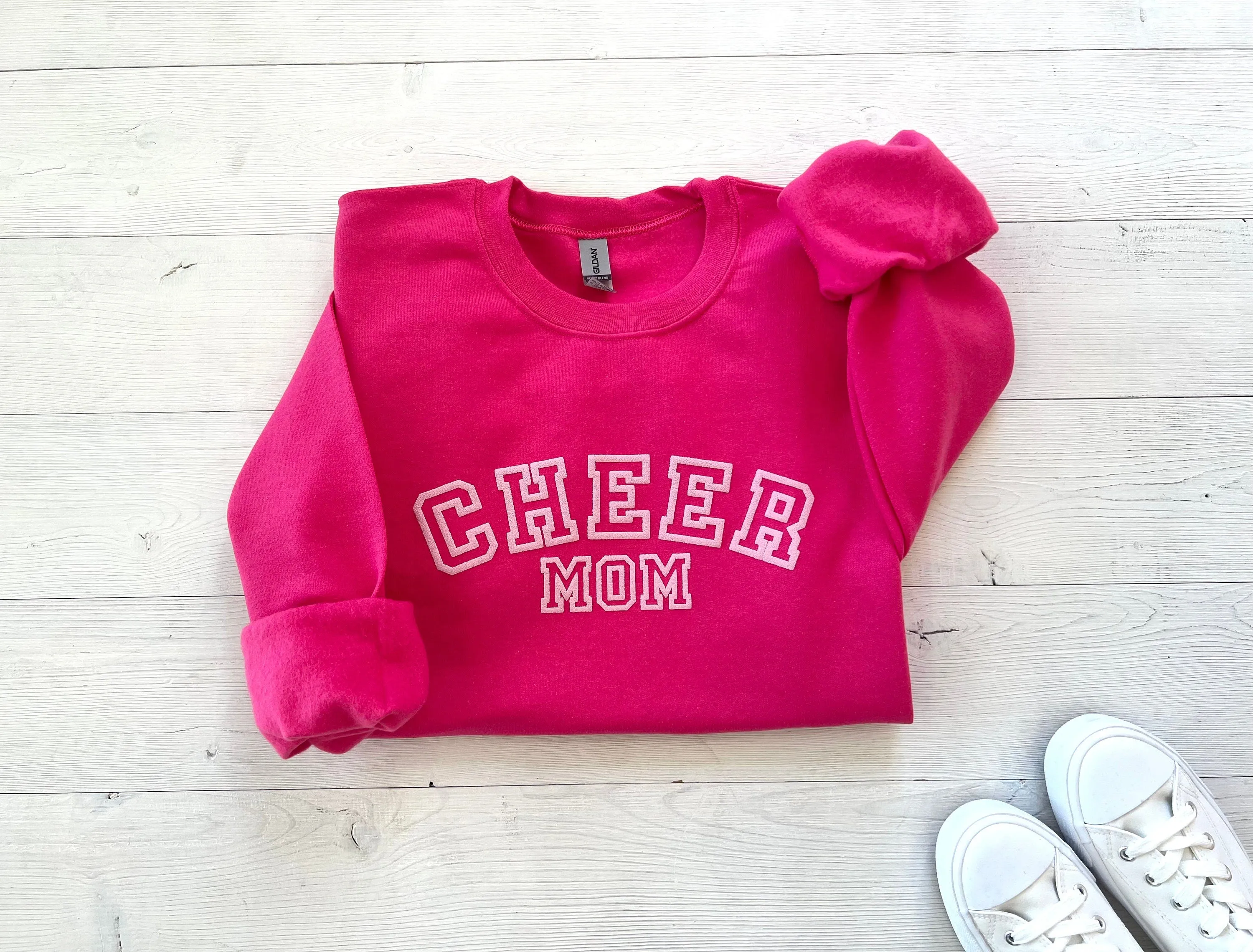 Embossed Hot Pink Cheer Mom Sweatshirt