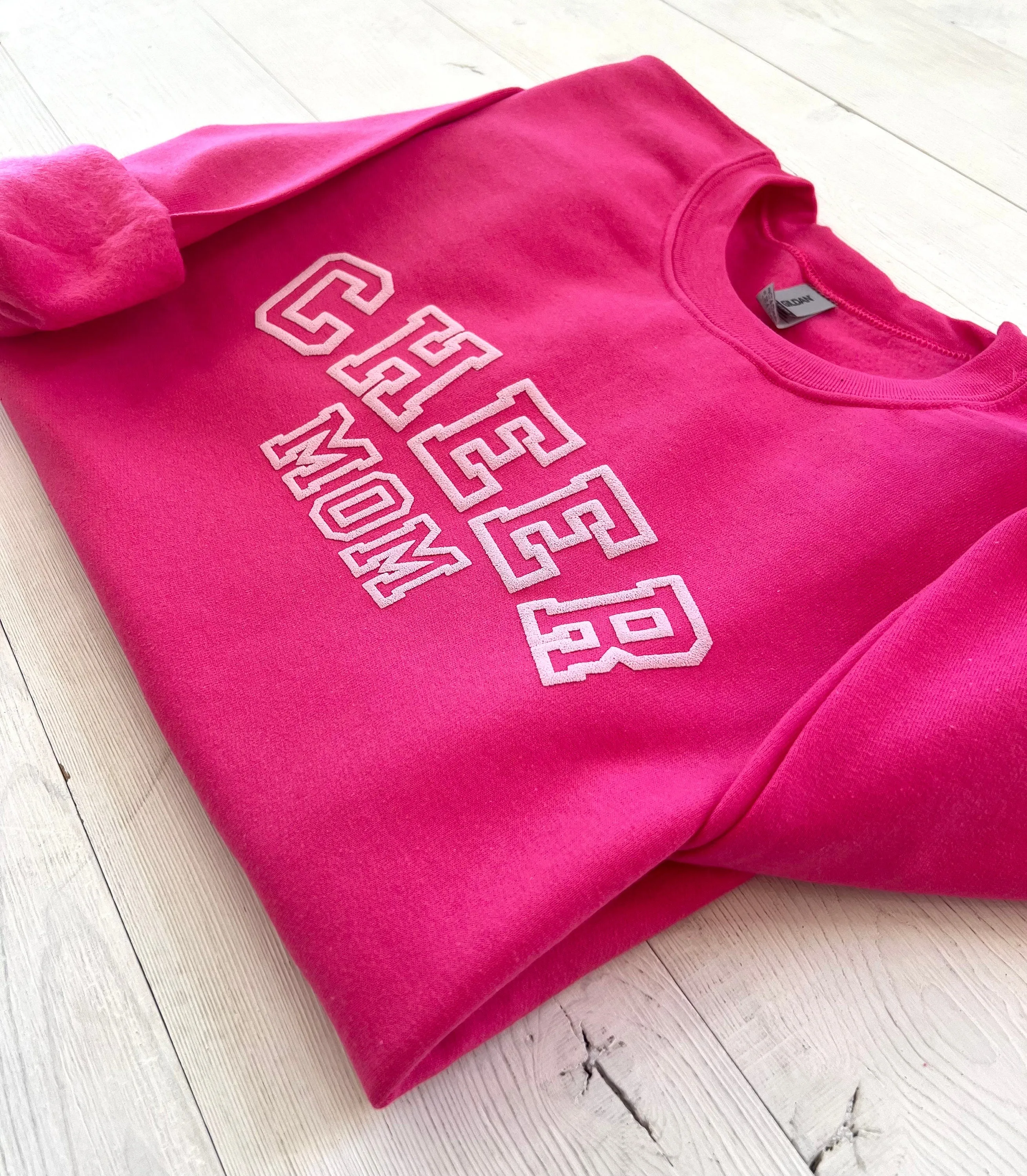 Embossed Hot Pink Cheer Mom Sweatshirt