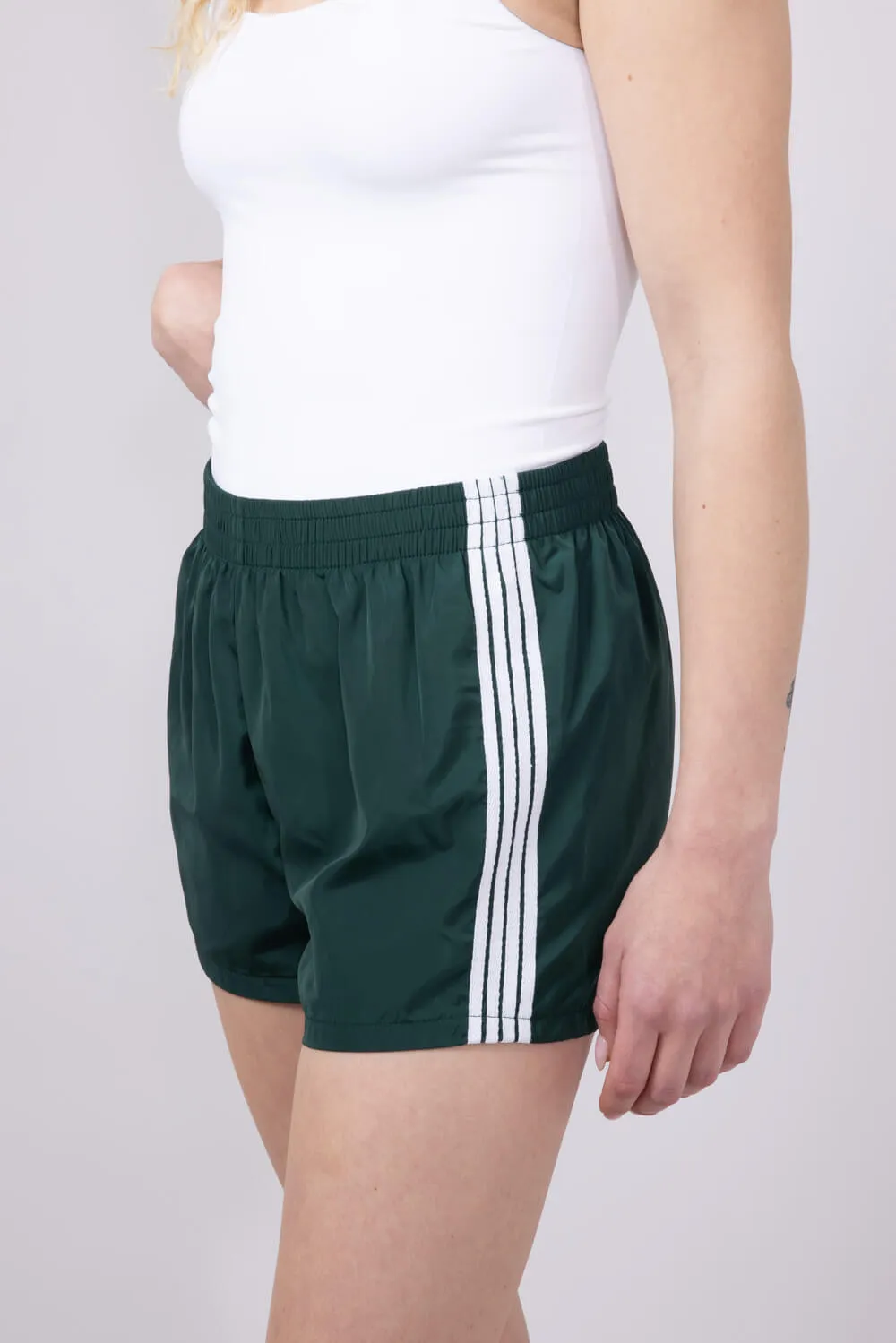 Essentials 4 Stripe Woven Track Shorts for Women in Vintage Green | AUDEY-02-VINTAGEGREEN