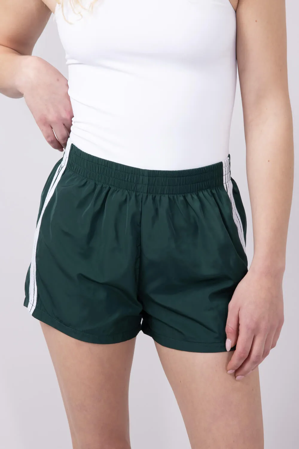 Essentials 4 Stripe Woven Track Shorts for Women in Vintage Green | AUDEY-02-VINTAGEGREEN