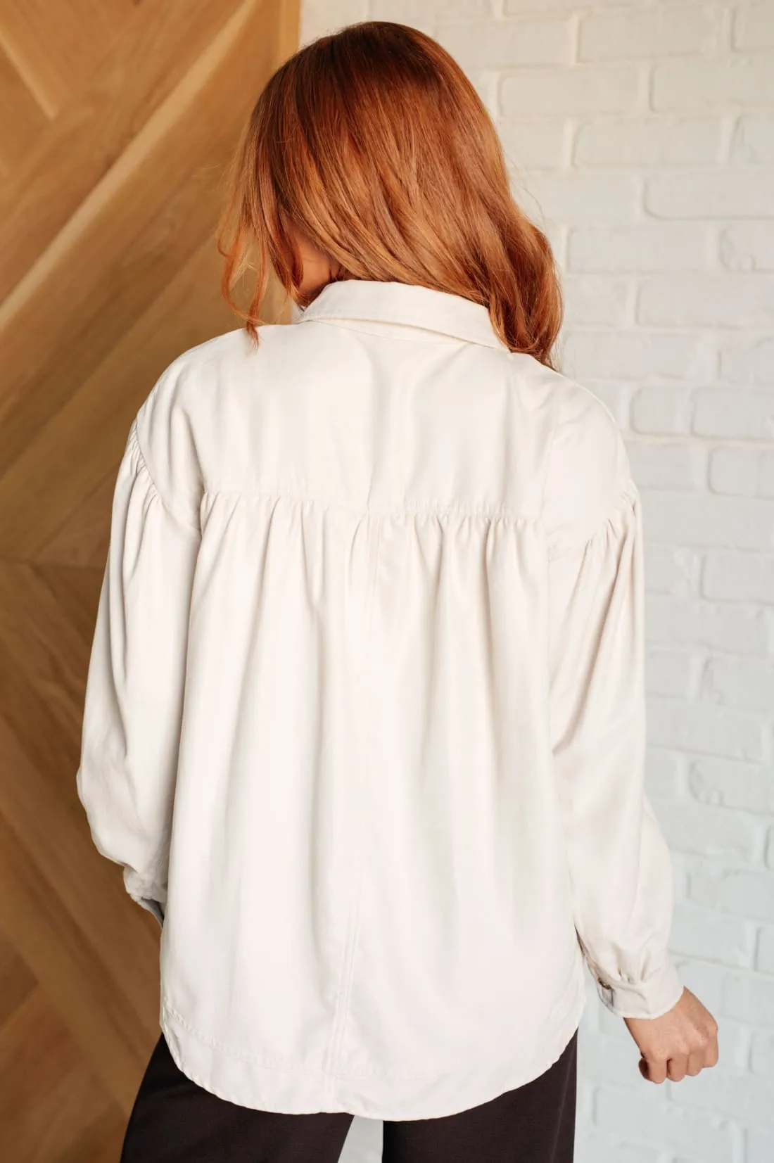 Faux Suede Blouse in Ivory
