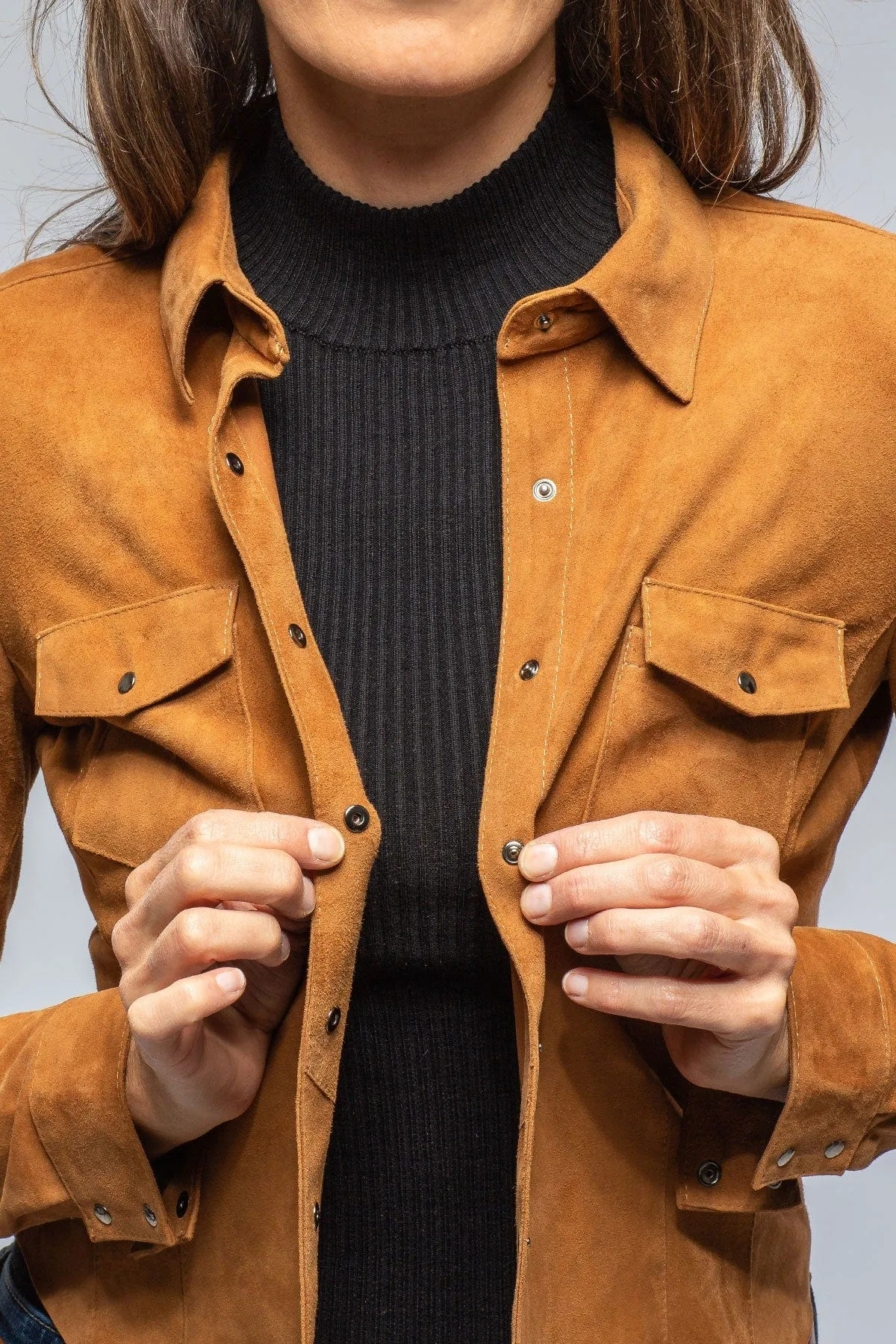 Giulia Suede Snap Shirt in Whiskey
