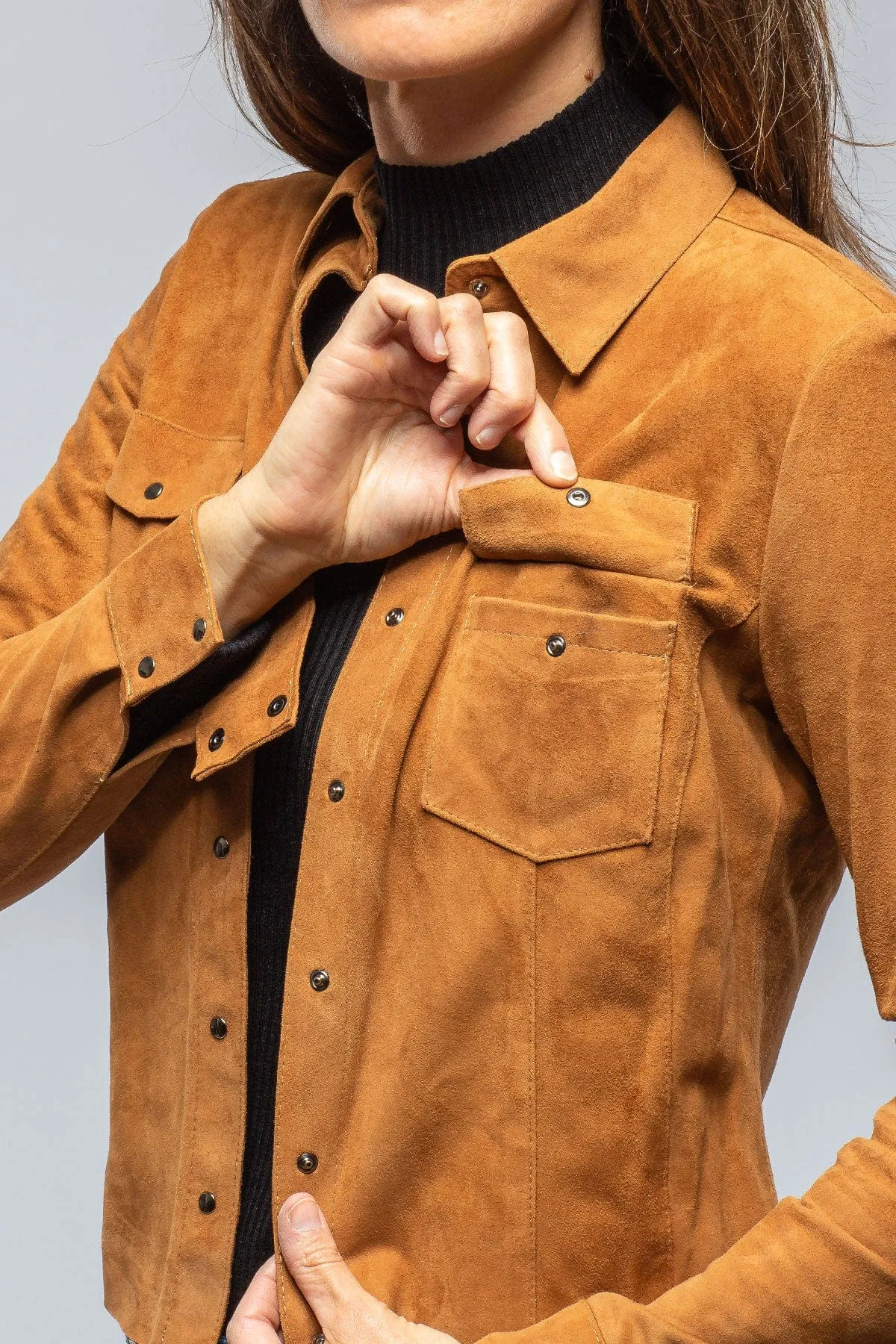 Giulia Suede Snap Shirt in Whiskey
