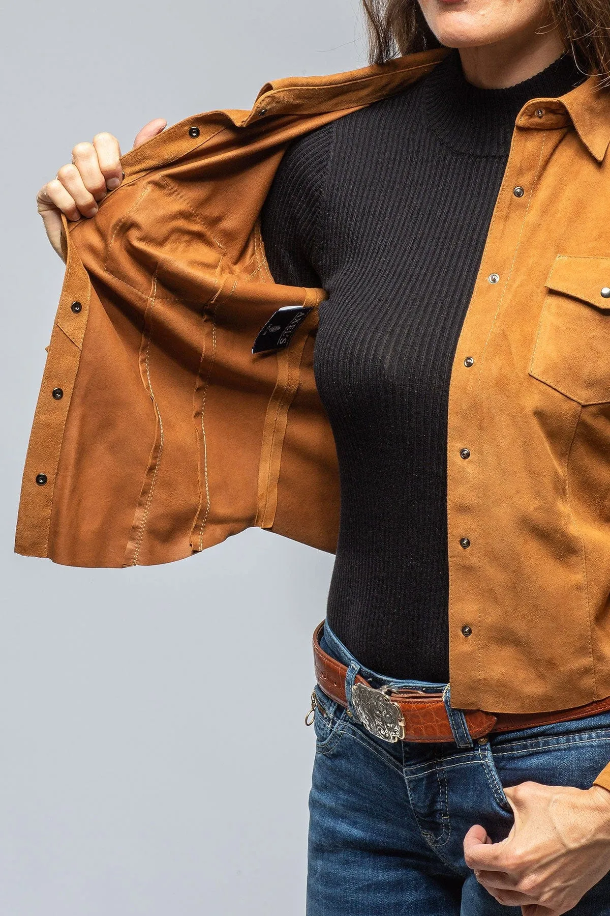 Giulia Suede Snap Shirt in Whiskey