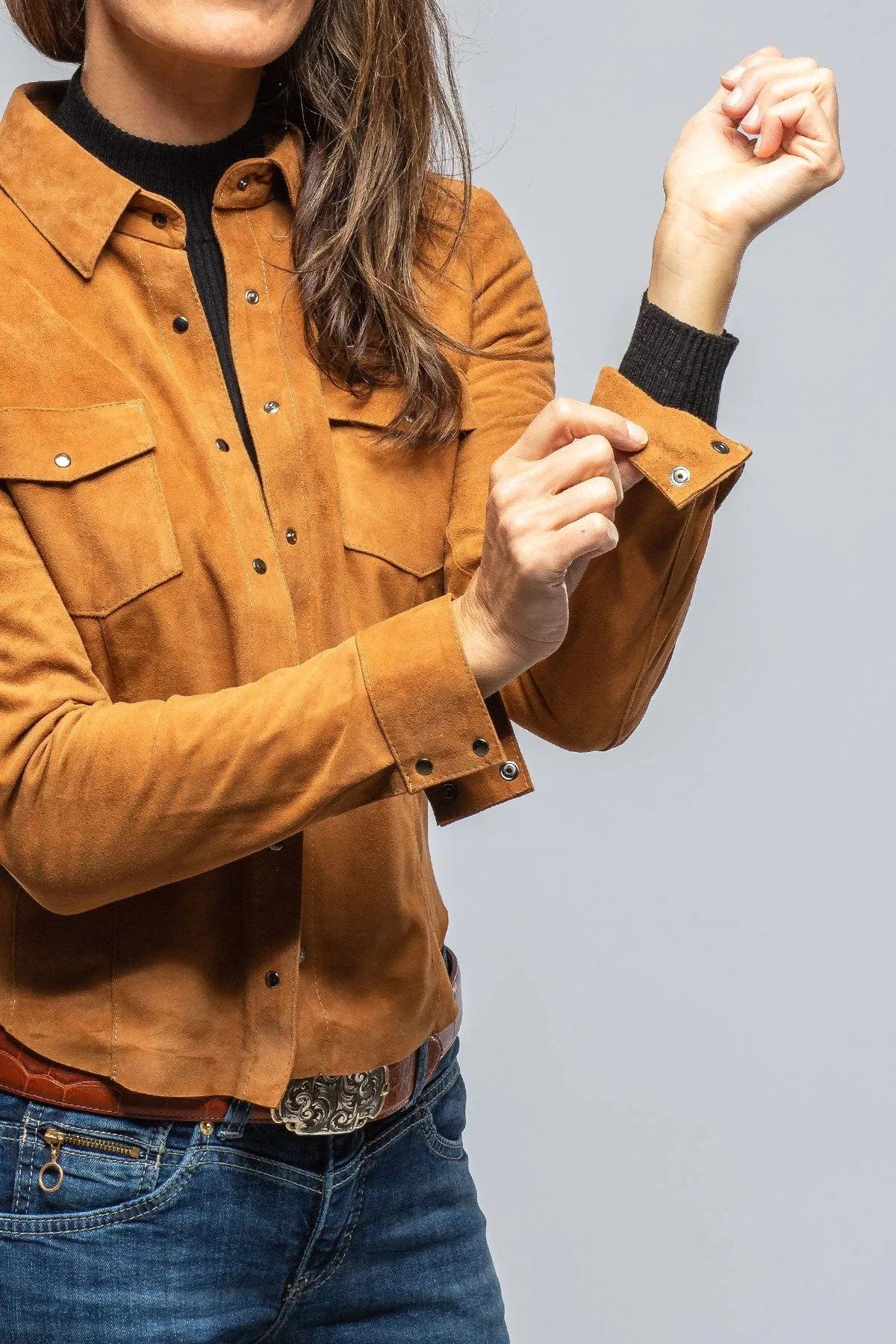 Giulia Suede Snap Shirt in Whiskey