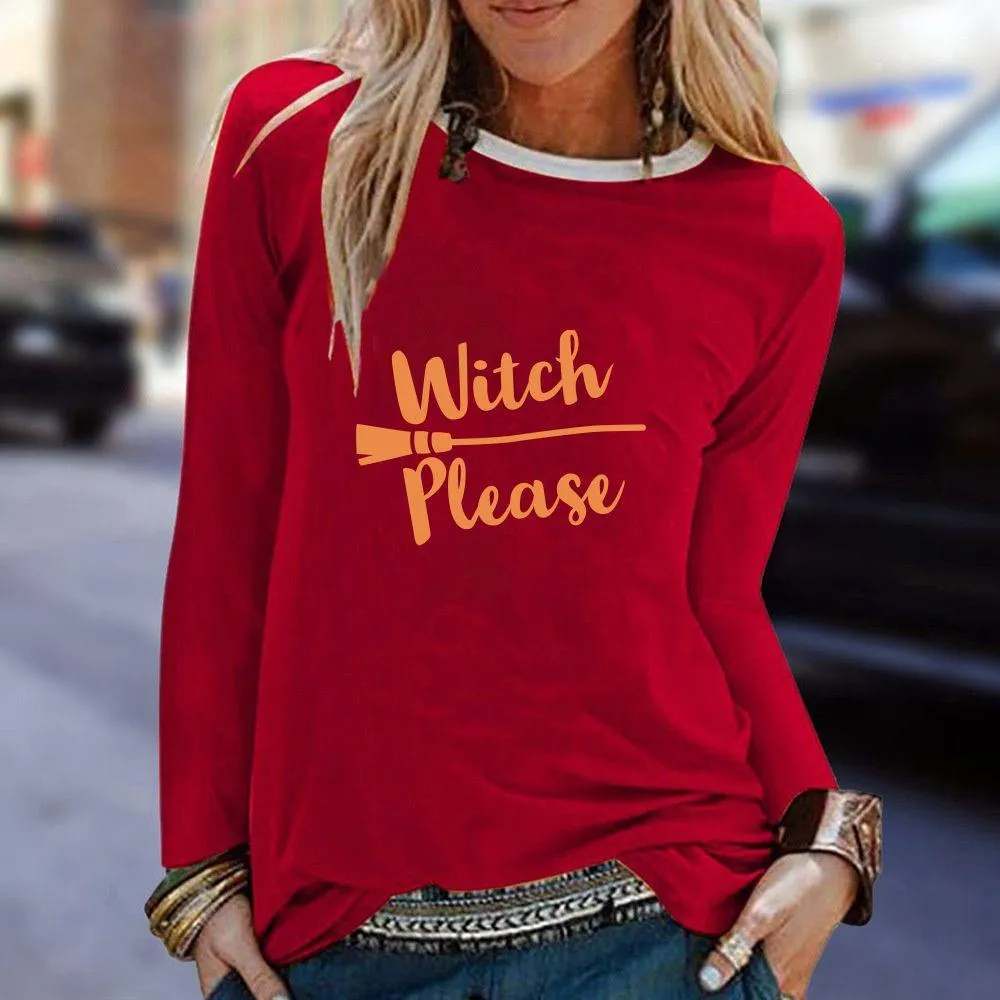 Graphic long Sleeve Shirts Witch Please